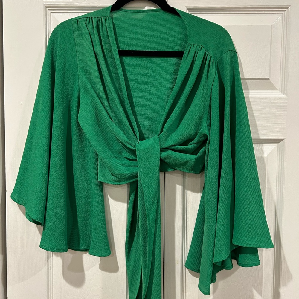 Green flowy crop top